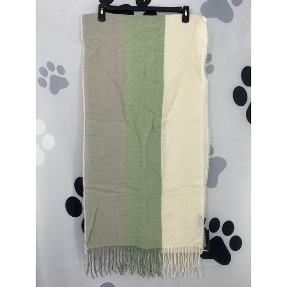 Steve Madden NWT Tricolor Fringe Scarf Grey Ivory Green Colorblock One Size New - Picture 1 of 7